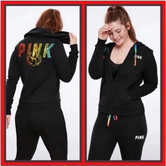 PINK VS RAINBOW OMBRÉ HOODIE / JOGGER OUTFIT SET M - Picture 5 of 16